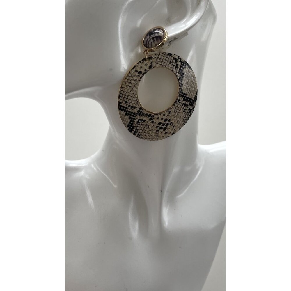 vintage Snake Skin Dangle Drop Earrings Animal Print Quality Sz 3”